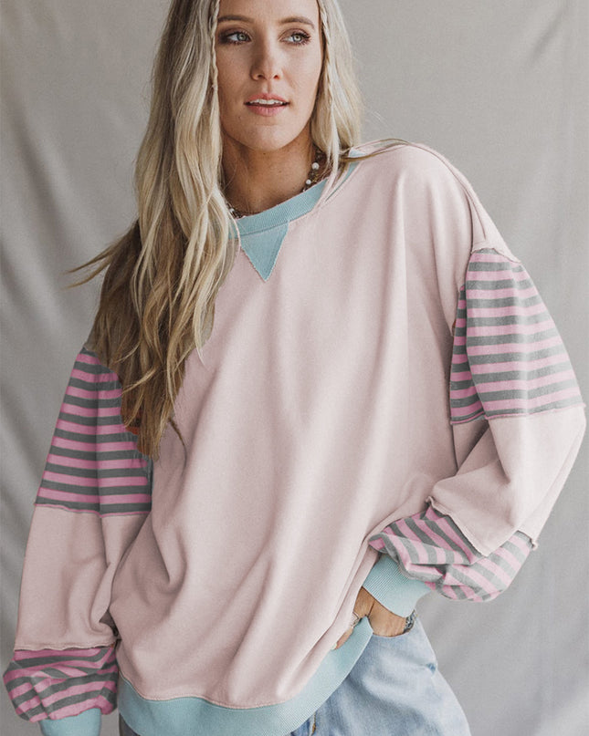Delicacy Colorblock Patchwork Striped Sleeve Sweatshirt