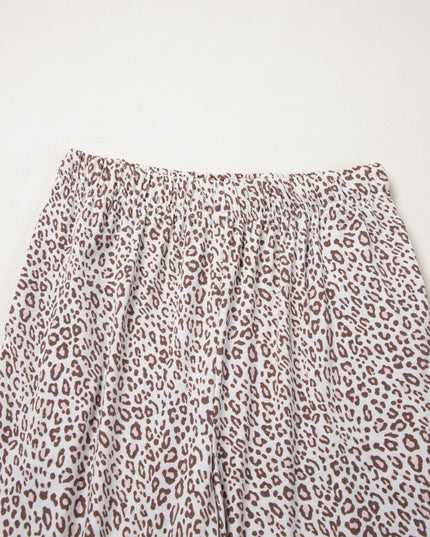 White Allover Leopard Print Long Sleeve and Pants Pajama Set