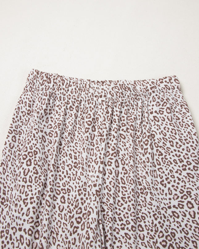 White Allover Leopard Print Long Sleeve and Pants Pajama Set
