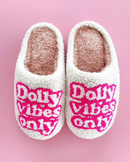 White Dolly Vibes Only Slip On Plush Slippers