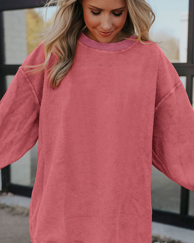 Red Plain Drop Sleeve Rib Knit Oversized Sweatshirt