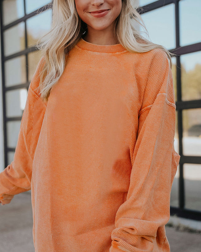 Red Plain Drop Sleeve Rib Knit Oversized Sweatshirt