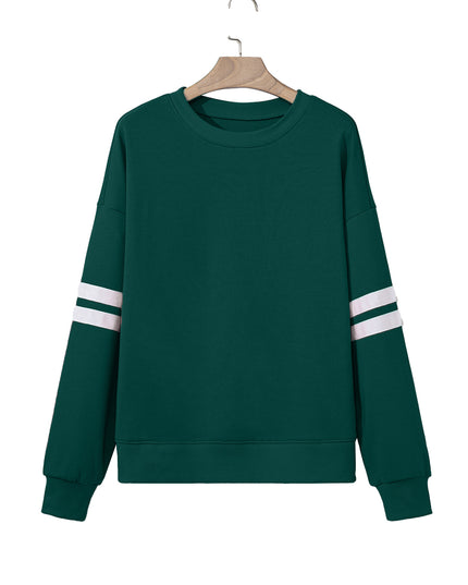 Fiery Red Preppy Striped Sleeve Loose Sweatshirt