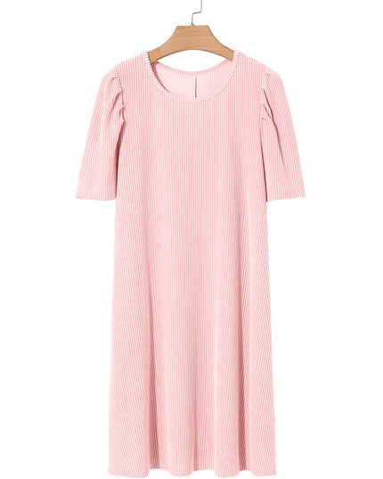 Blossom Corded Crew Neck Puff Sleeve Mini Dress