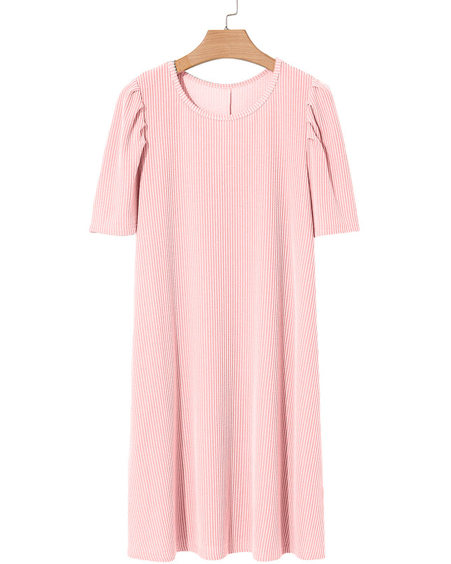 Blossom Corded Crew Neck Puff Sleeve Mini Dress