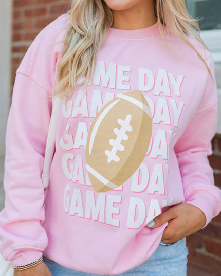 Pink GAME DAY Football Print Casual Sweatshirt