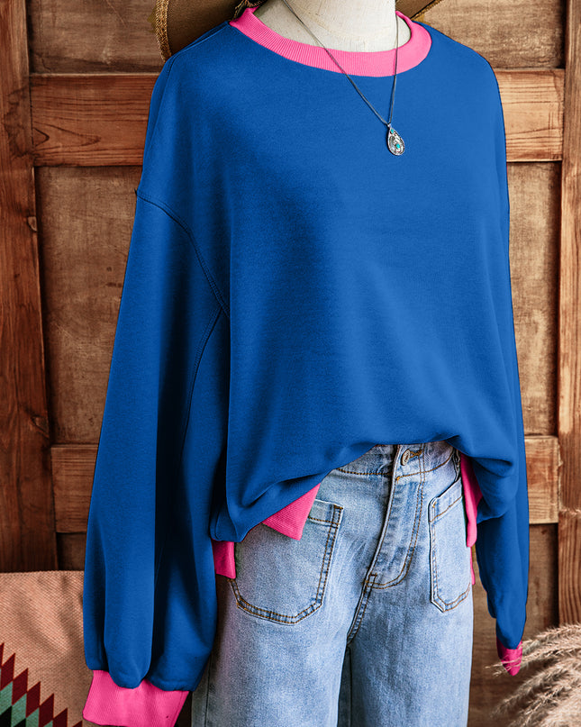 Blue Contrast Trim Bubble Sleeve Sweatshirt