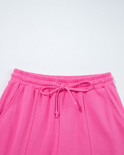 Bright Pink Raw Edge Henley Pullover and Jogger Pants Set