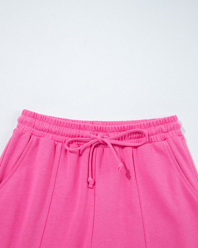 Bright Pink Raw Edge Henley Pullover and Jogger Pants Set