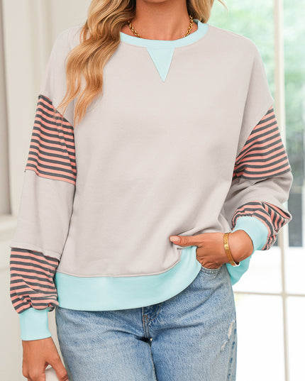 Delicacy Colorblock Patchwork Striped Sleeve Sweatshirt