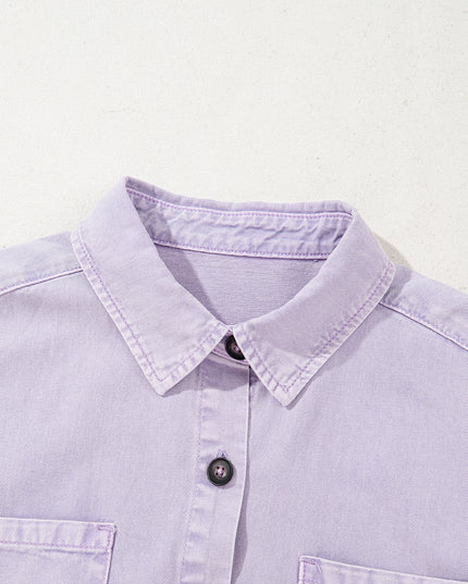 Orchid Petal Double Chest Pocket Denim Shirt Dress