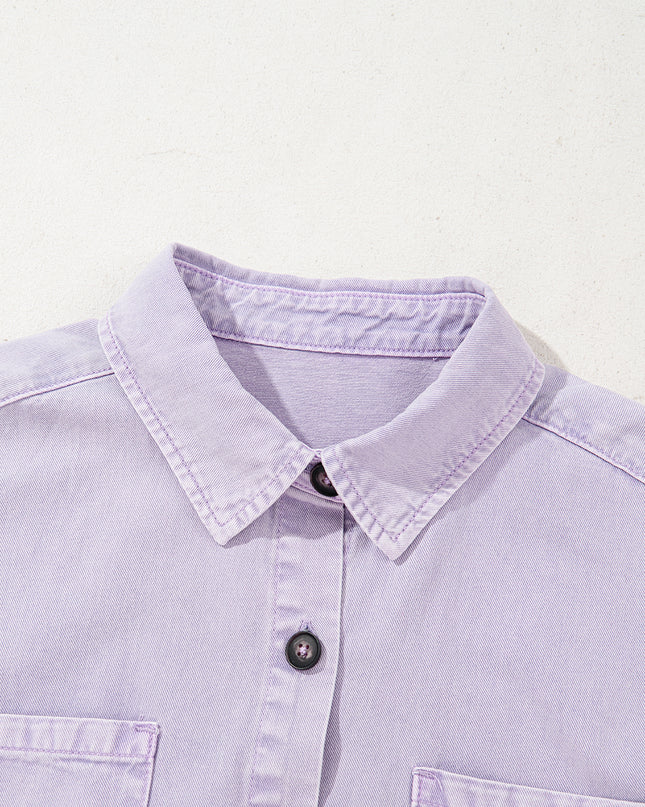 Orchid Petal Double Chest Pocket Denim Shirt Dress