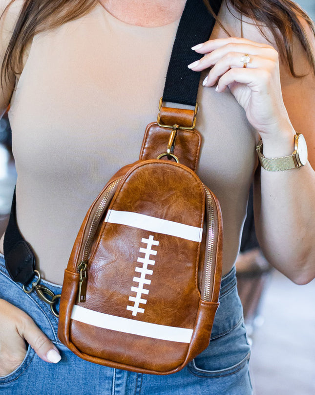 Brown PU Leather Football Mini Crossbody Bag