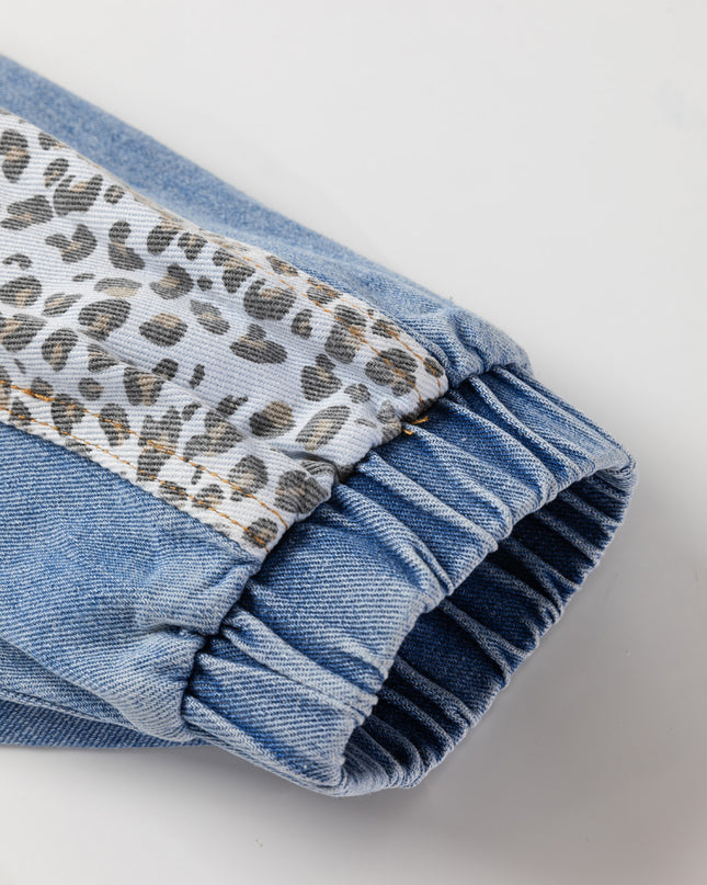 Beau Blue Leopard Patchwork Plus Size Denim Jacket
