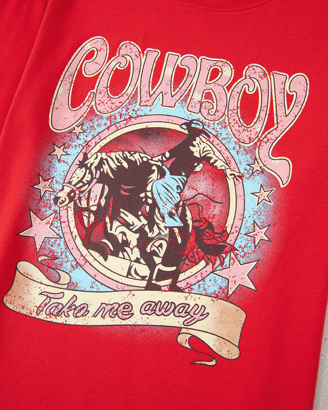 Tomato Red COWBOY Vintage Graphic Loose Tee