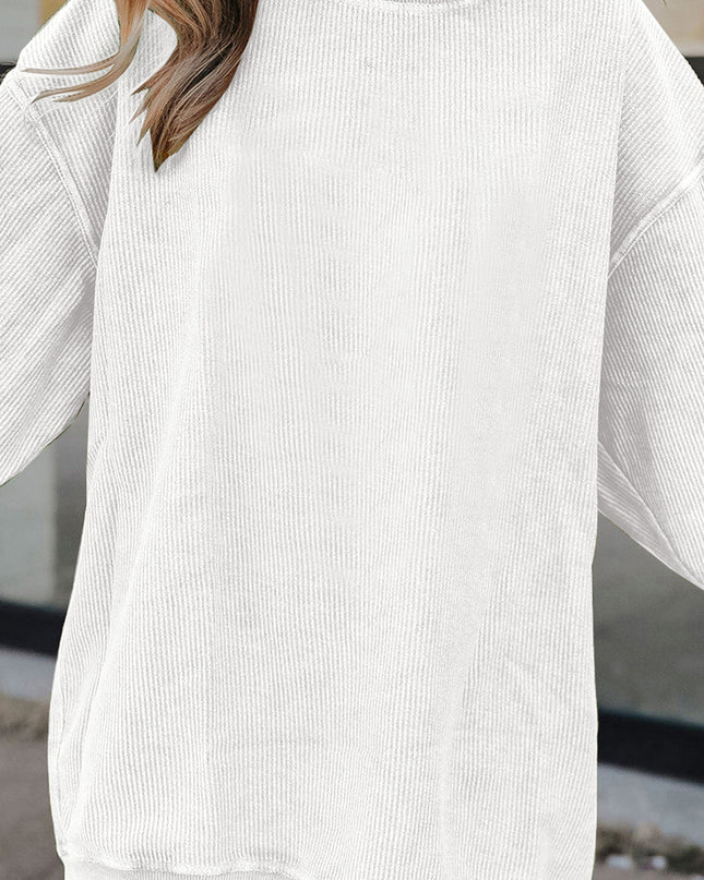 Red Plain Drop Sleeve Rib Knit Oversized Sweatshirt