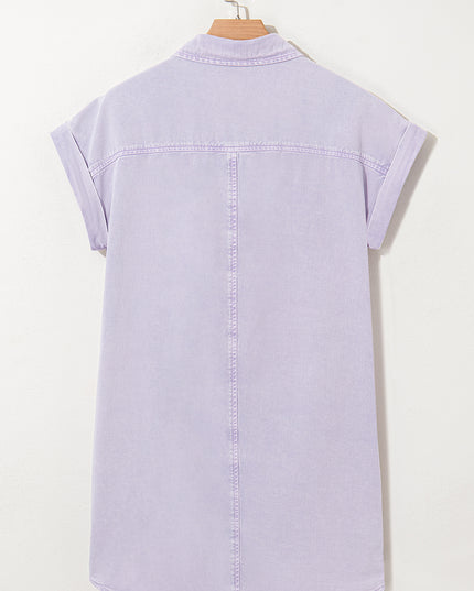 Orchid Petal Double Chest Pocket Denim Shirt Dress