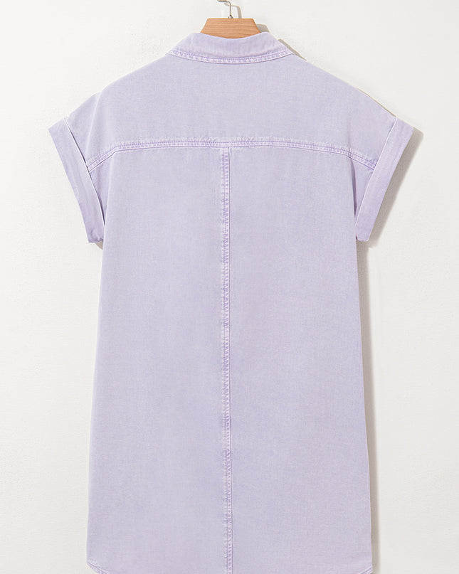 Orchid Petal Double Chest Pocket Denim Shirt Dress