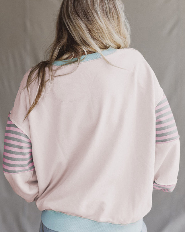 Delicacy Colorblock Patchwork Striped Sleeve Sweatshirt