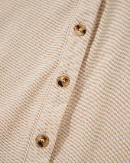 Oatmeal Corduroy Half Button Collared Long Sleeve Mini Dress