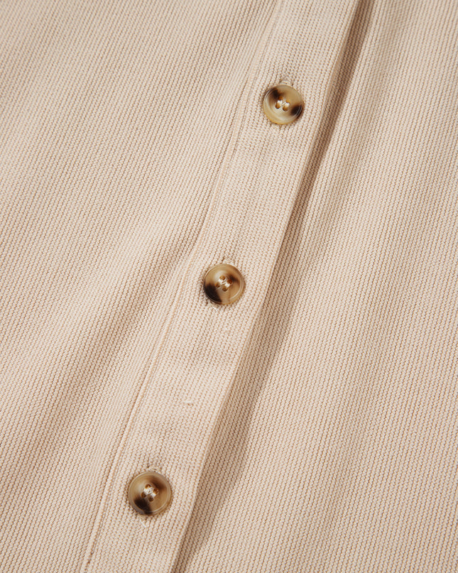 Oatmeal Corduroy Half Button Collared Long Sleeve Mini Dress