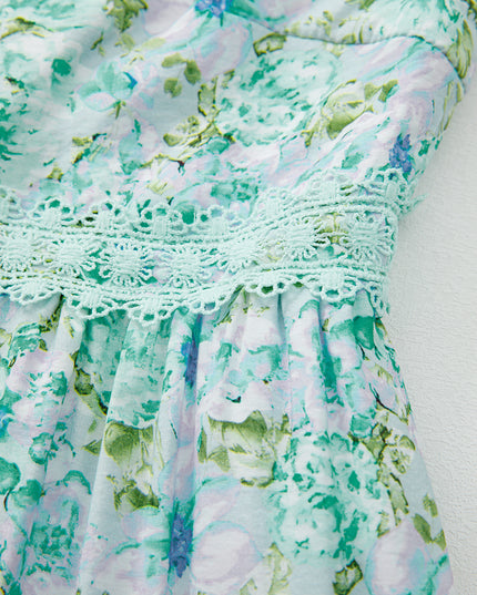 Green Floral Lace Tied Strap Empire Waist Maxi Dress