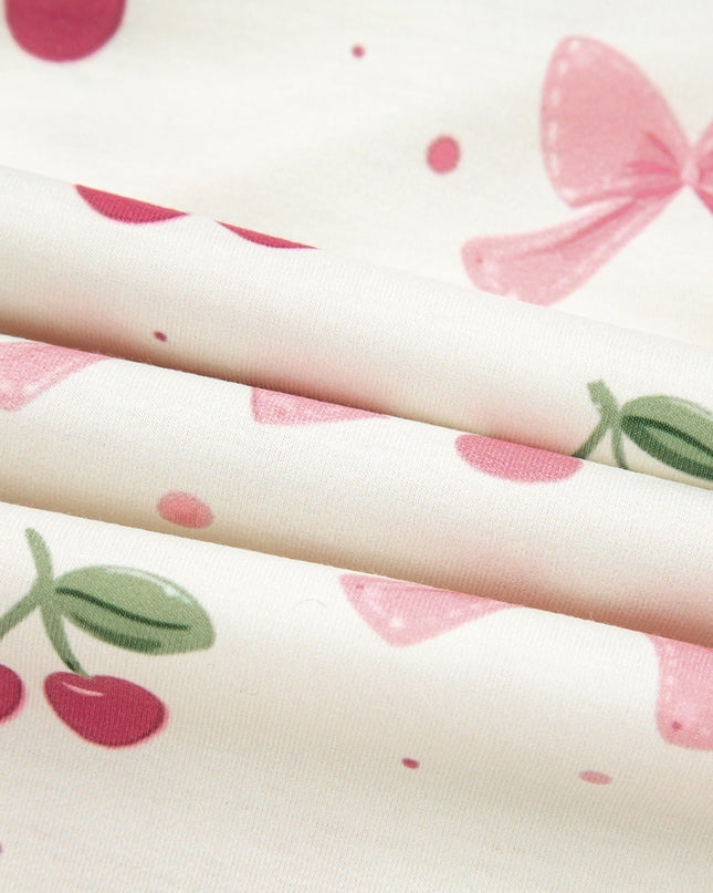 Pink Polka Dot and Bow Print Ruffle Hem Shorts Pajama Set
