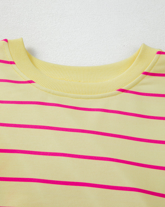 Blue Striped Overlap Detail Drop Shoulder Pullover Sweatshirt
