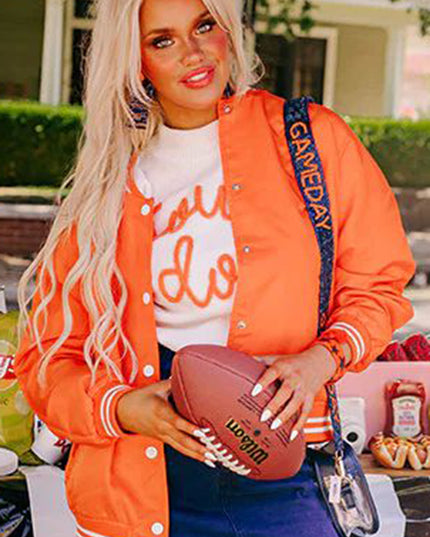 White Touchdown Puff Sleeve Sweater – Game Day Football Graphic Top