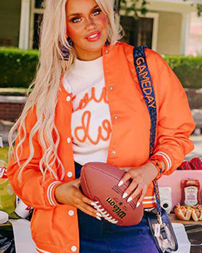 White Touchdown Puff Sleeve Sweater – Game Day Football Graphic Top