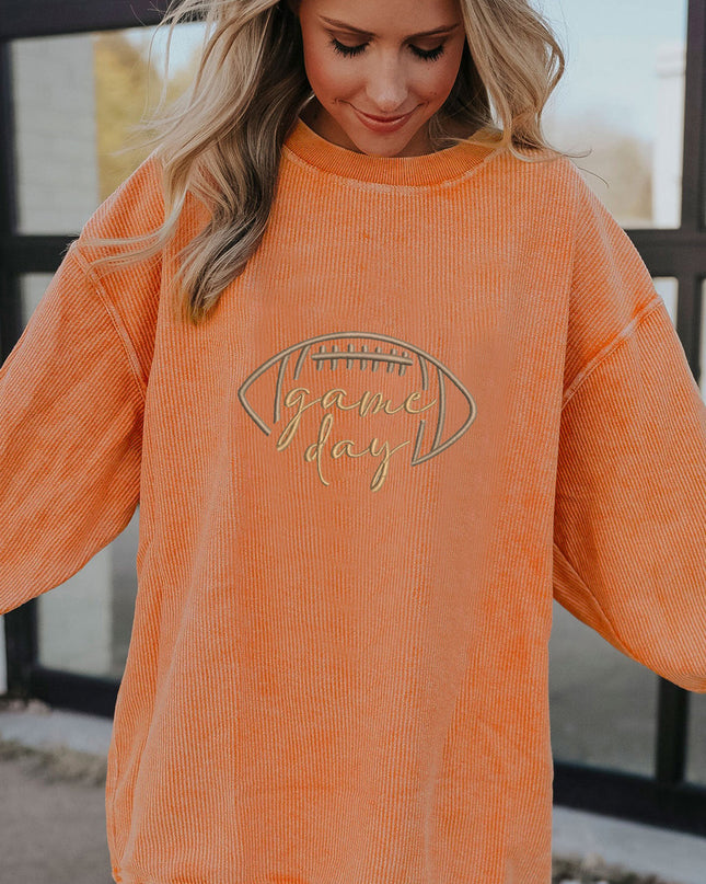 Dark Blue Football Graphic Drop Shoulder Game Day Corded Sweatshirt