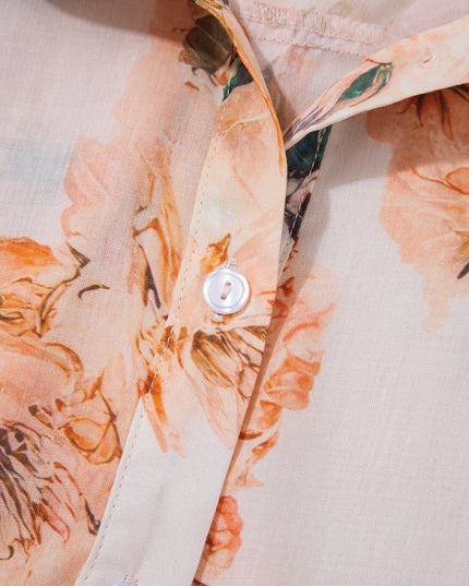 Orange Floral Puff Sleeve Lightweight Shirt