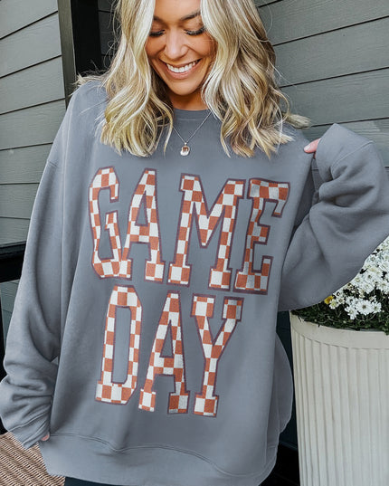 Sleet GAME DAY Checkered Letter Graphic Oversized Sweatshirt