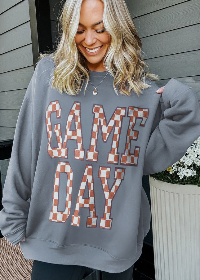 Sleet GAME DAY Checkered Letter Graphic Oversized Sweatshirt