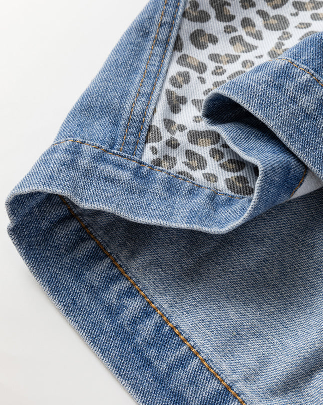 Beau Blue Leopard Patchwork Plus Size Denim Jacket