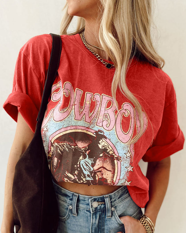 Tomato Red COWBOY Vintage Graphic Loose Tee