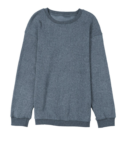 Green Ribbed Round Neck Drop Sleeve Pullover Sweatshirt