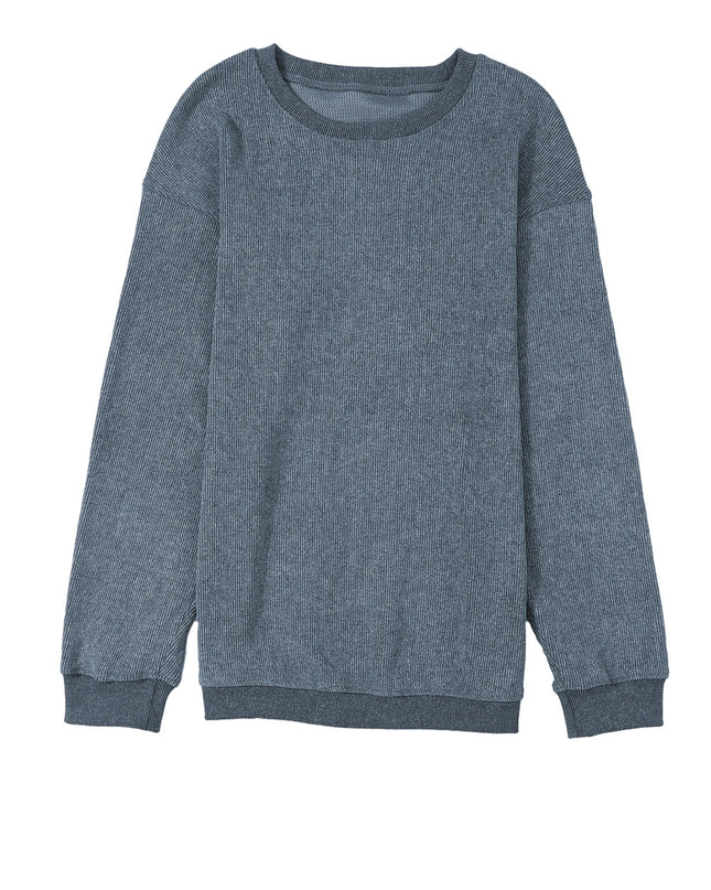 Green Ribbed Round Neck Drop Sleeve Pullover Sweatshirt