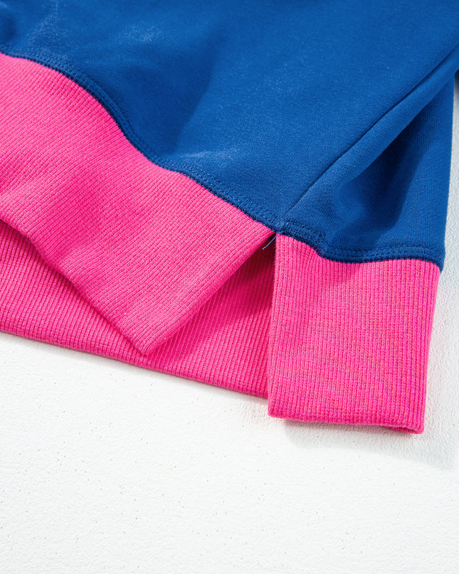 Blue Contrast Trim Bubble Sleeve Sweatshirt