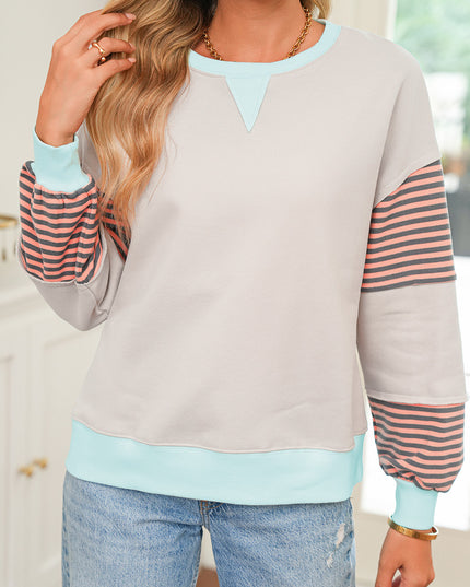 Delicacy Colorblock Patchwork Striped Sleeve Sweatshirt