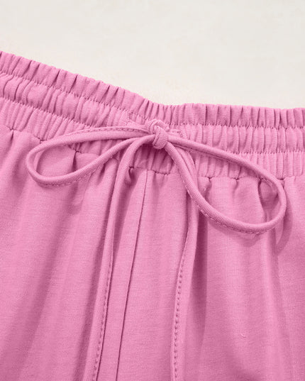 Bonbon Loose V Neck Tee and Drawstring Shorts Set