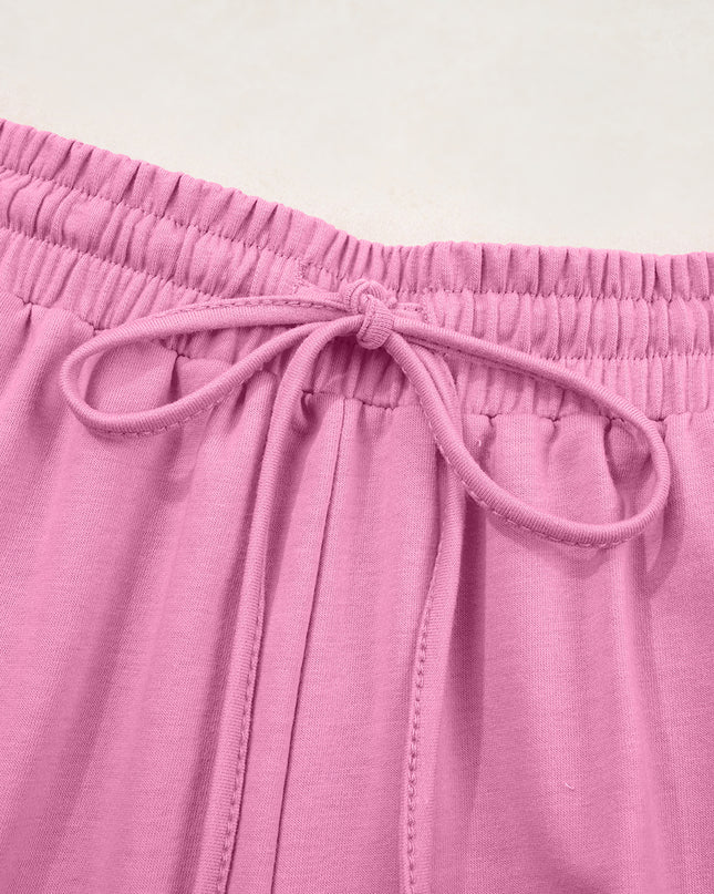 Bonbon Loose V Neck Tee and Drawstring Shorts Set