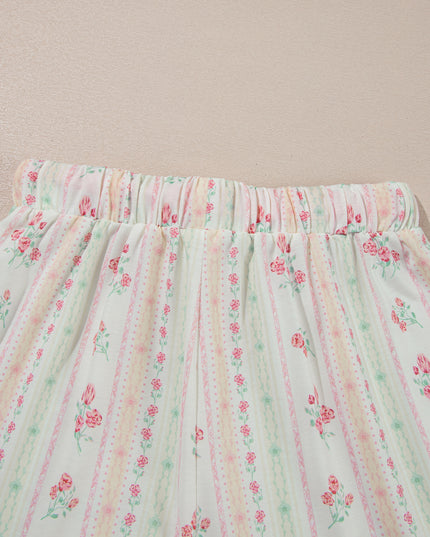 Pink Polka Dot and Bow Print Ruffle Hem Shorts Pajama Set