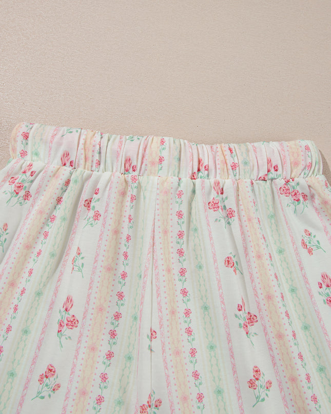 Pink Polka Dot and Bow Print Ruffle Hem Shorts Pajama Set