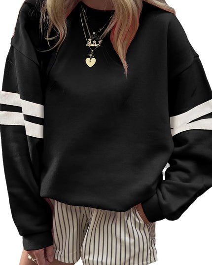 Fiery Red Preppy Striped Sleeve Loose Sweatshirt
