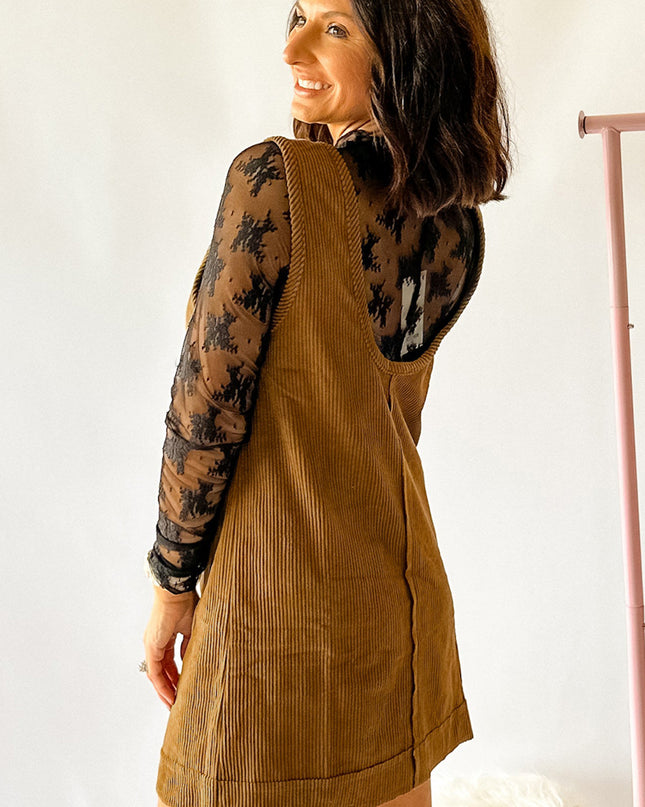 Black Corduroy Exposed Seam Sleeveless Mini Dress