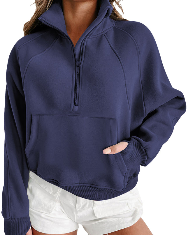 Black Zip Up Stand Collar Ribbed Thumbhole Sleeve Sweatshirt