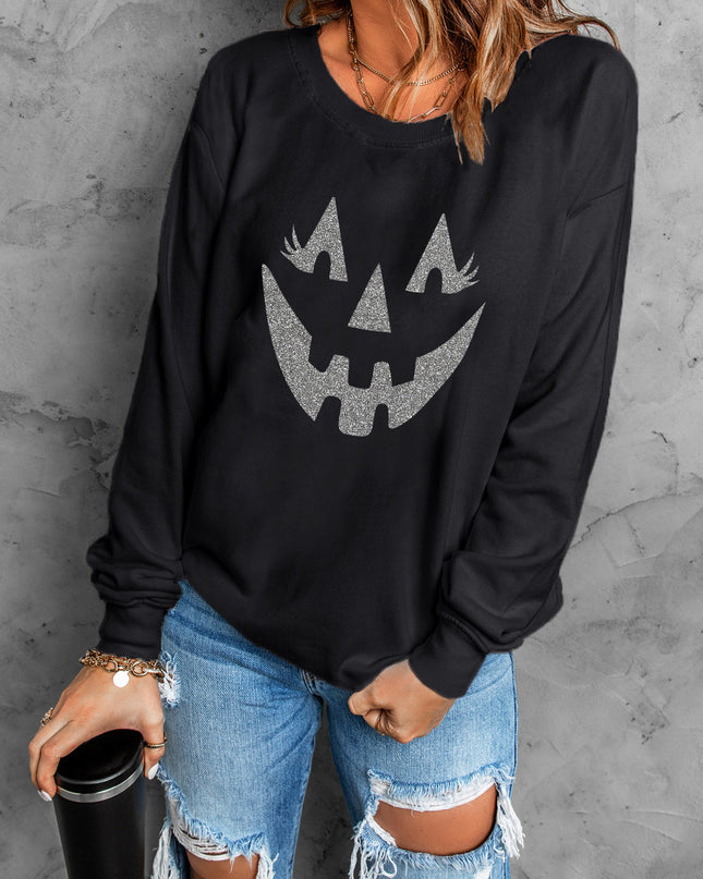 Black Spooky Halloween Graphic Baggy Sweatshirt