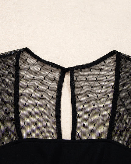 Black Polka Dot Mesh Long Sleeve Square Neck Bodysuit