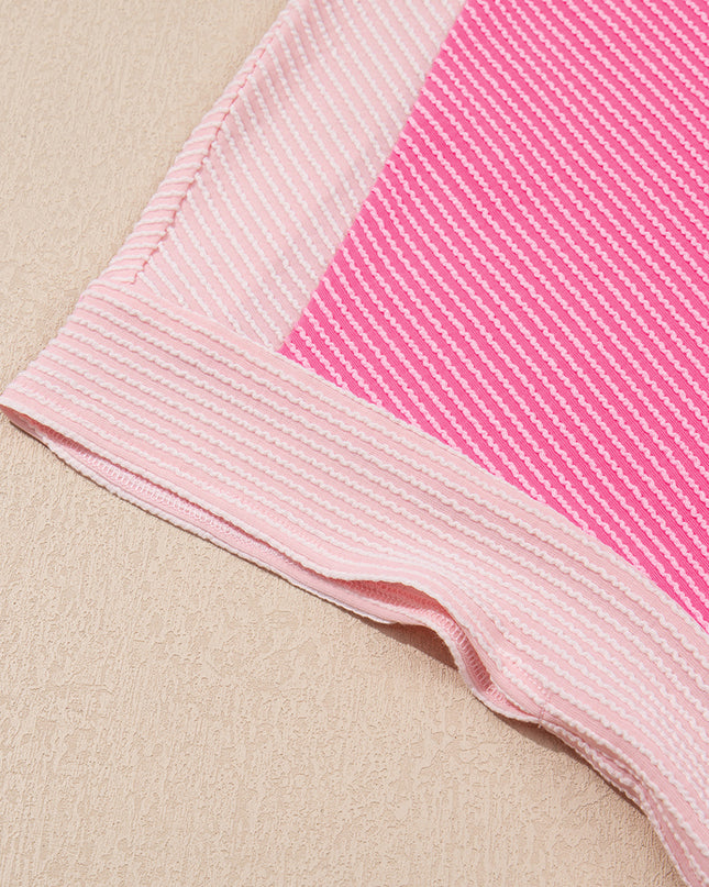 Sachet Pink Colorblock Patchwork Corded Pants Set